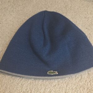 Lacoste Men's Reversible Grey And Blue Knit Hat